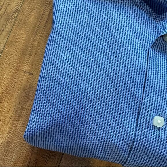 NWT Santorelli Nordstrom Men’s Size 17 ( XL ) Blue Stripped Button Down Shirt - Picture 2 of 12